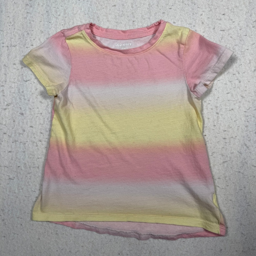 Old Navy Kids Softest Tee Pink Yellow Ombre Striped Short Sleeve Shirt XS 5